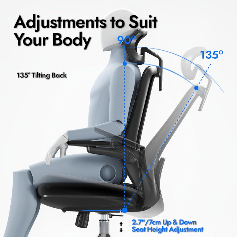 Ergonomic Mesh Office Chair Comfy with Adjustable Headrest
