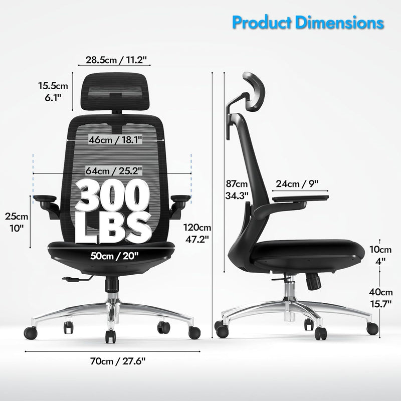 Ergonomic Mesh Office Chair Comfy with Adjustable Headrest