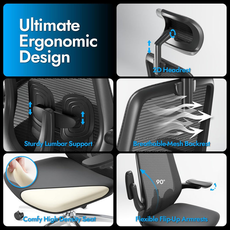 Ergonomic Mesh Office Chair Comfy with Adjustable Headrest