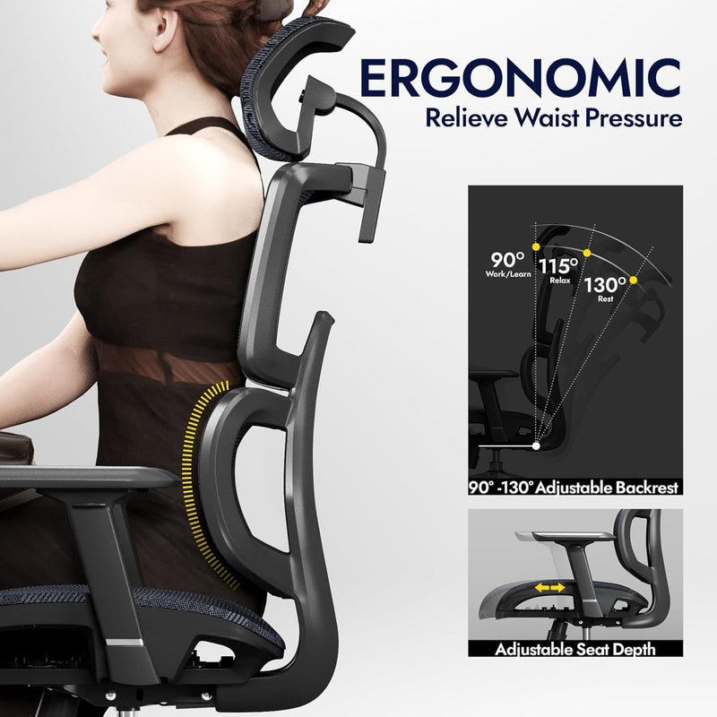 Ergonomic Mesh Office Chair with Adjustable Seat Depth