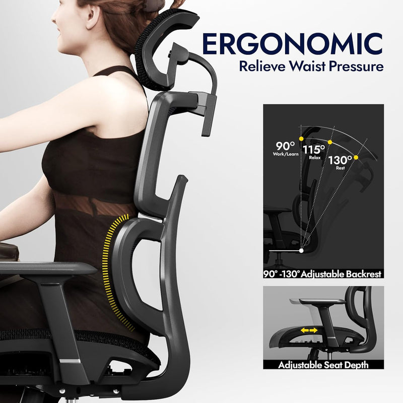 Ergonomic Mesh Office Chair with Adjustable Seat Depth