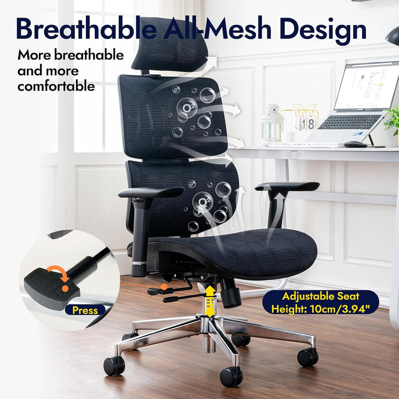 Ergonomic Mesh Office Chair with Adjustable Seat Depth