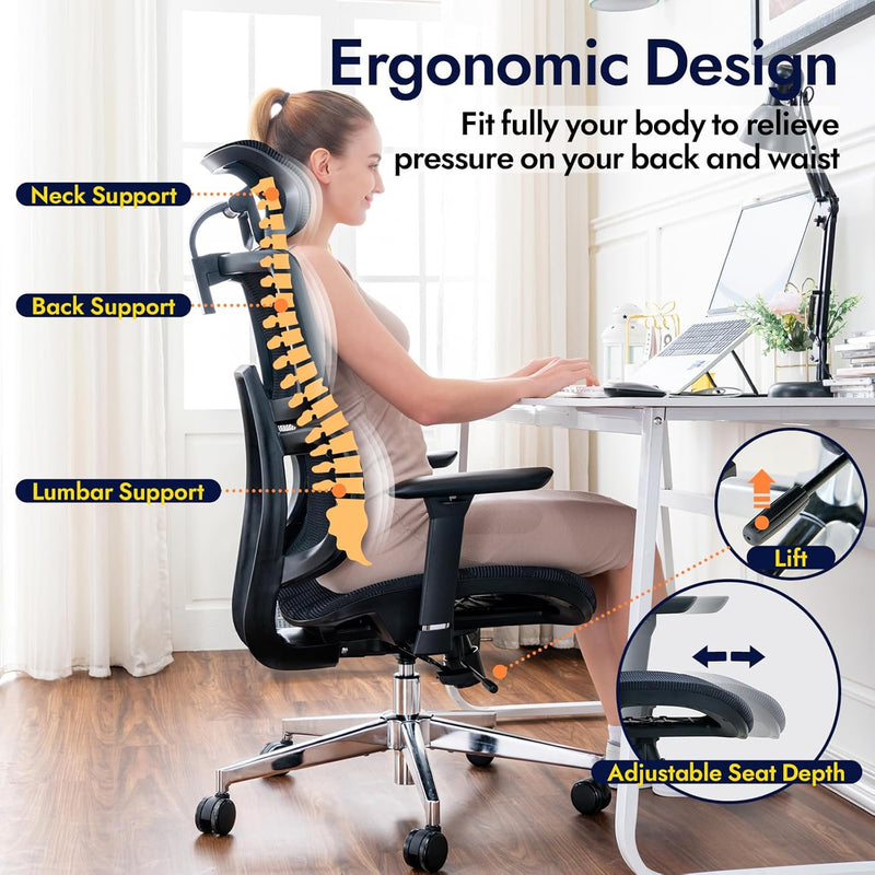 Ergonomic Mesh Office Chair with Adjustable Seat Depth