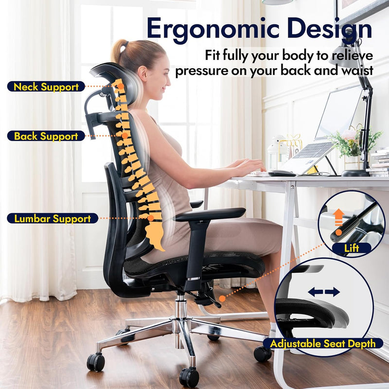 Ergonomic Mesh Office Chair with Adjustable Seat Depth