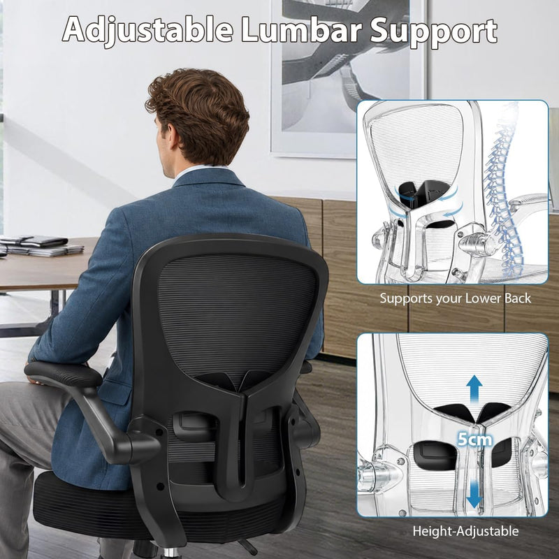 Ergonomic Mesh Office Desk Chair with Flip-Up Arms