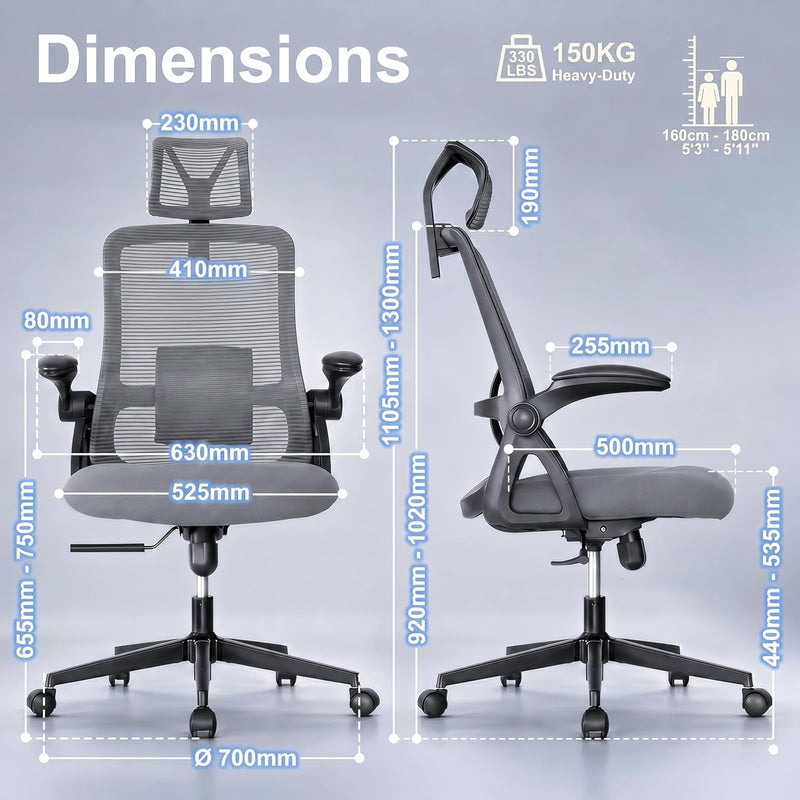 Ergonomic Office Chair 2d Flip-Up Armrests Small Spaces