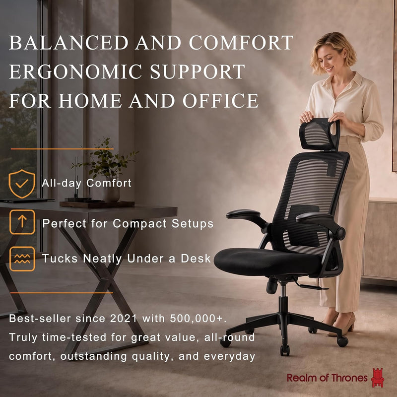 Ergonomic Office Chair 2d Flip-Up Armrests Small Spaces
