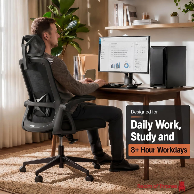 Ergonomic Office Chair 2d Flip-Up Armrests Small Spaces