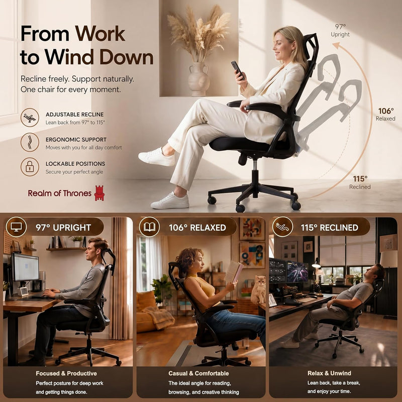 Ergonomic Office Chair 2d Flip-Up Armrests Small Spaces