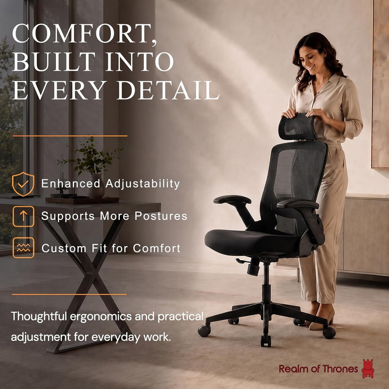 Ergonomic Office Chair 2d Flip-Up Armrests Small Spaces