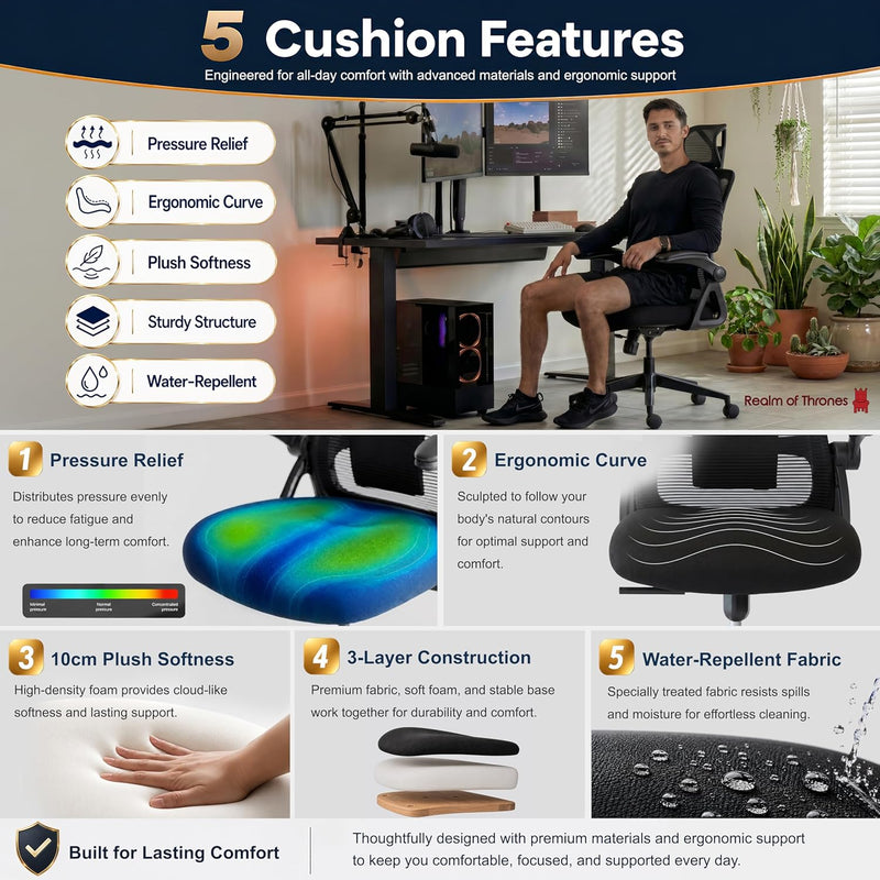 Ergonomic Office Chair 2d Flip-Up Armrests Small Spaces