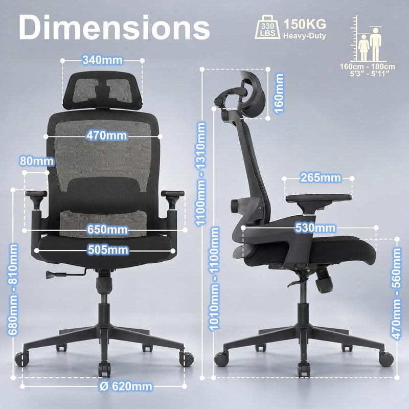 Ergonomic Office Chair 3d Armrests and 2d Lumbar