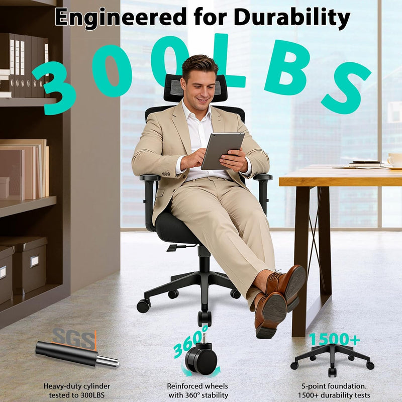 Ergonomic Office Chair Desk with Adjustable Lumbar Headrest