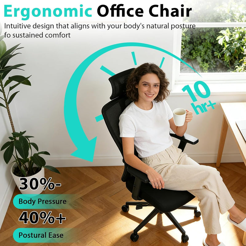 Ergonomic Office Chair Desk with Adjustable Lumbar Headrest