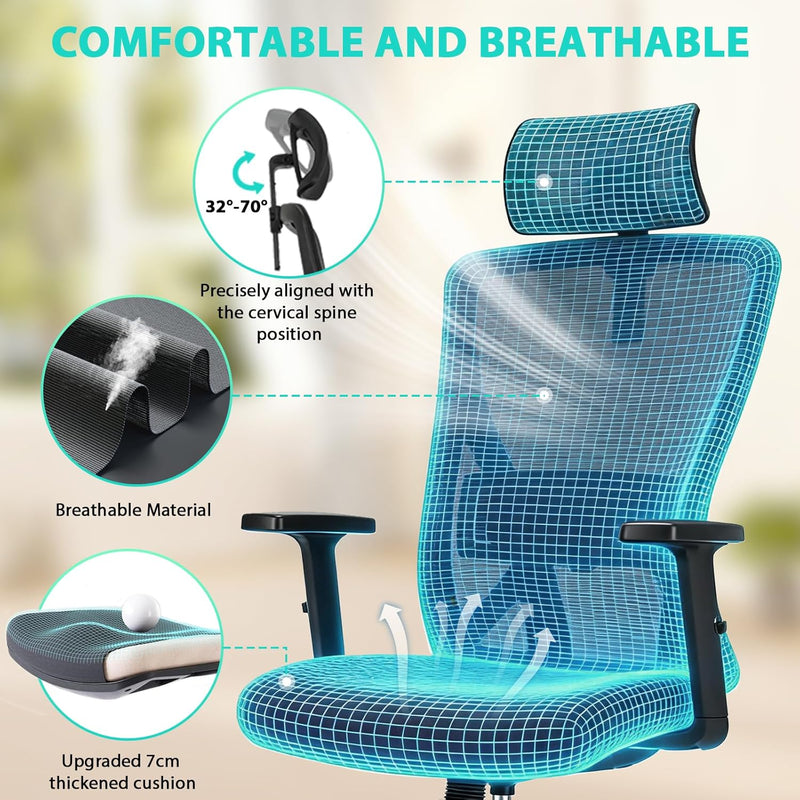 Ergonomic Office Chair Desk with Adjustable Lumbar Headrest