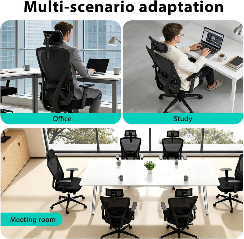 Ergonomic Office Chair Desk with Adjustable Lumbar Headrest