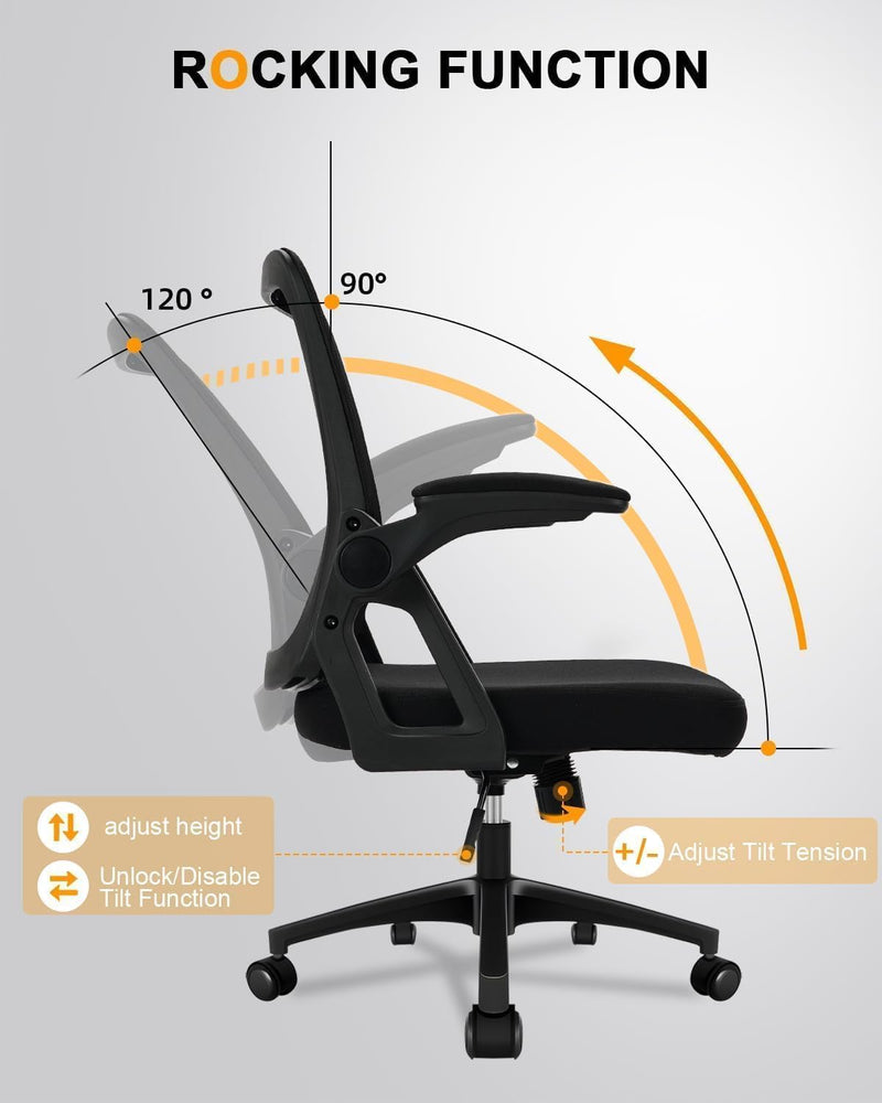 Ergonomic Office Chair Desk with Flip-Up Armrests Lumbar