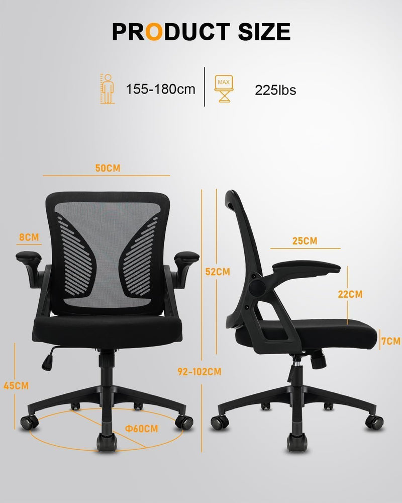 Ergonomic Office Chair Desk with Flip-Up Armrests Lumbar