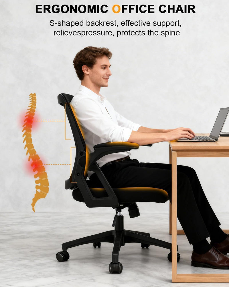 Ergonomic Office Chair Desk with Flip-Up Armrests Lumbar