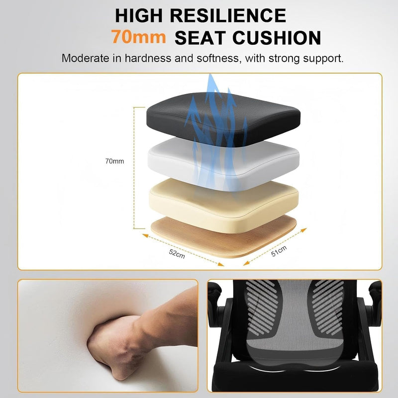 Ergonomic Office Chair Desk with Flip-Up Armrests Lumbar