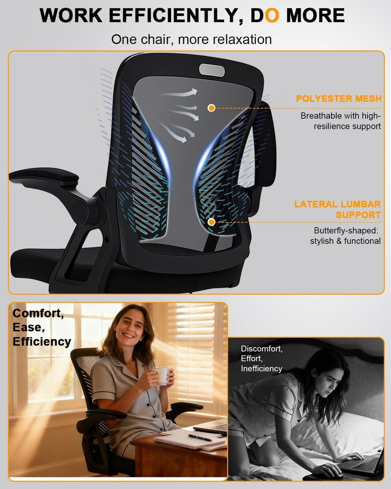 Ergonomic Office Chair Desk with Flip-Up Armrests Lumbar