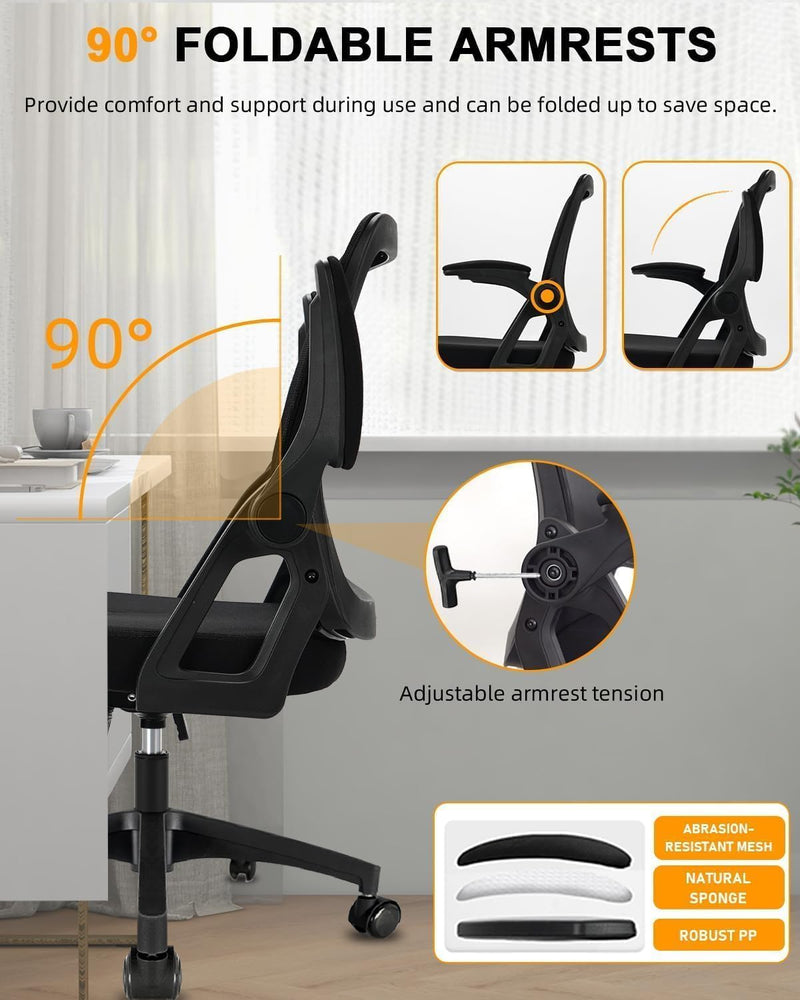 Ergonomic Office Chair Desk with Flip-Up Armrests Lumbar