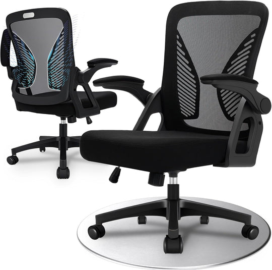 Ergonomic Office Chair Desk with Flip-Up Armrests Lumbar