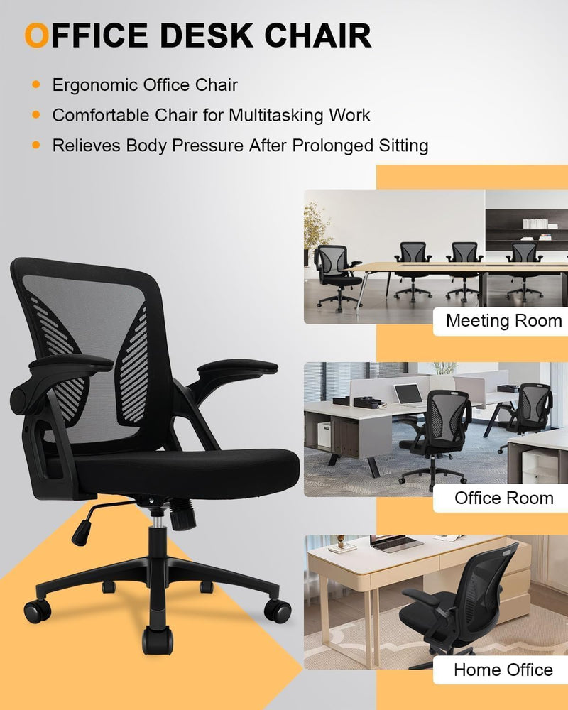 Ergonomic Office Chair Desk with Flip-Up Armrests Lumbar