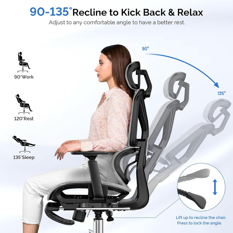 Ergonomic Office Chair Mesh Desk with Footrest 90