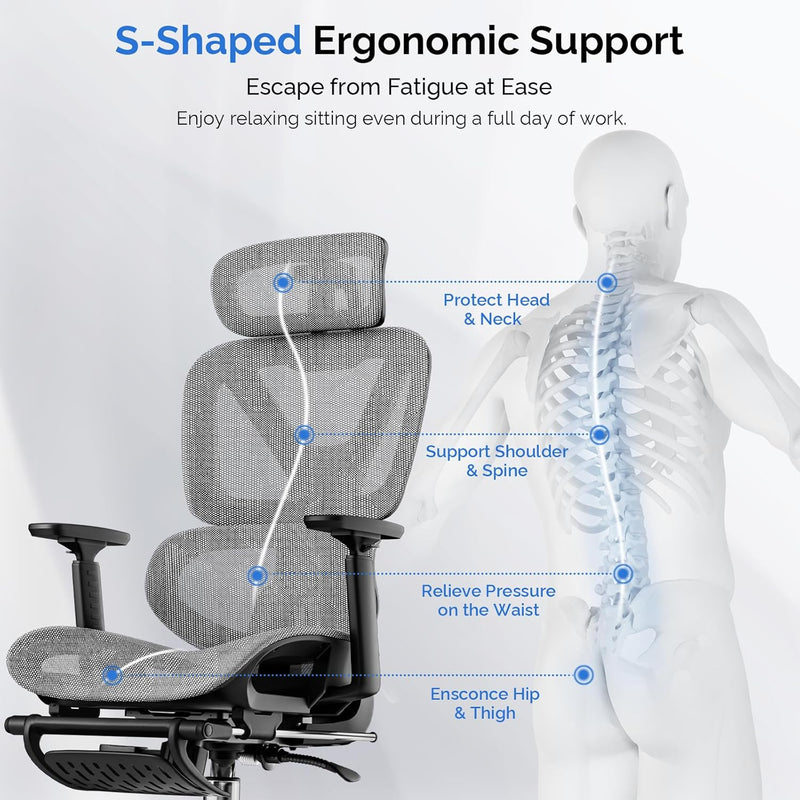 Ergonomic Office Chair Mesh Desk with Footrest 90