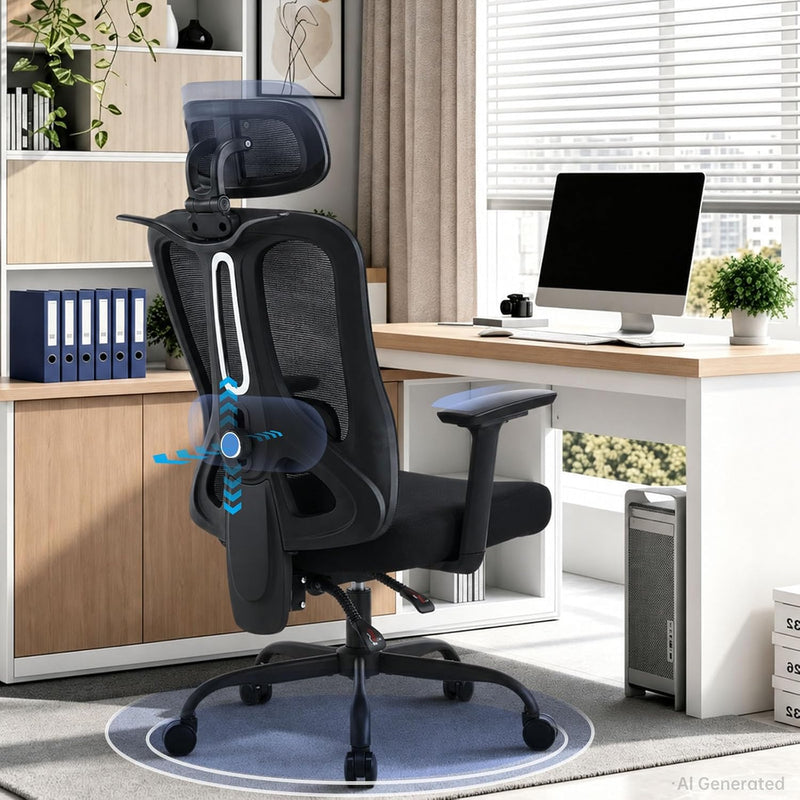 Ergonomic Office Chair Mesh Desk with Headrest Armrest