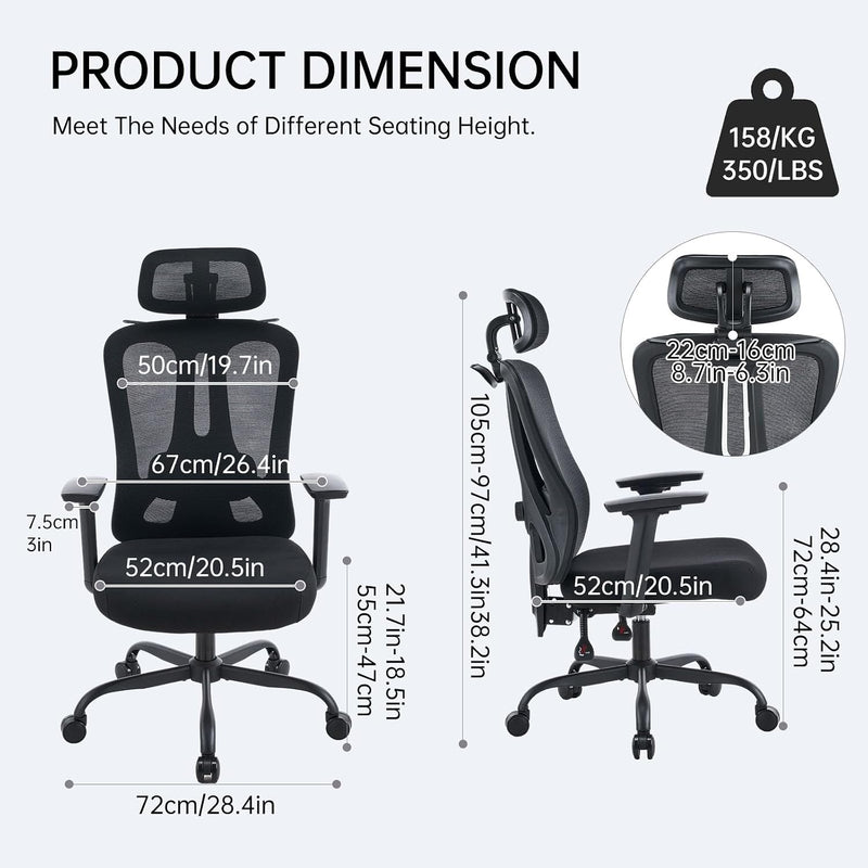 Ergonomic Office Chair Mesh Desk with Headrest Armrest