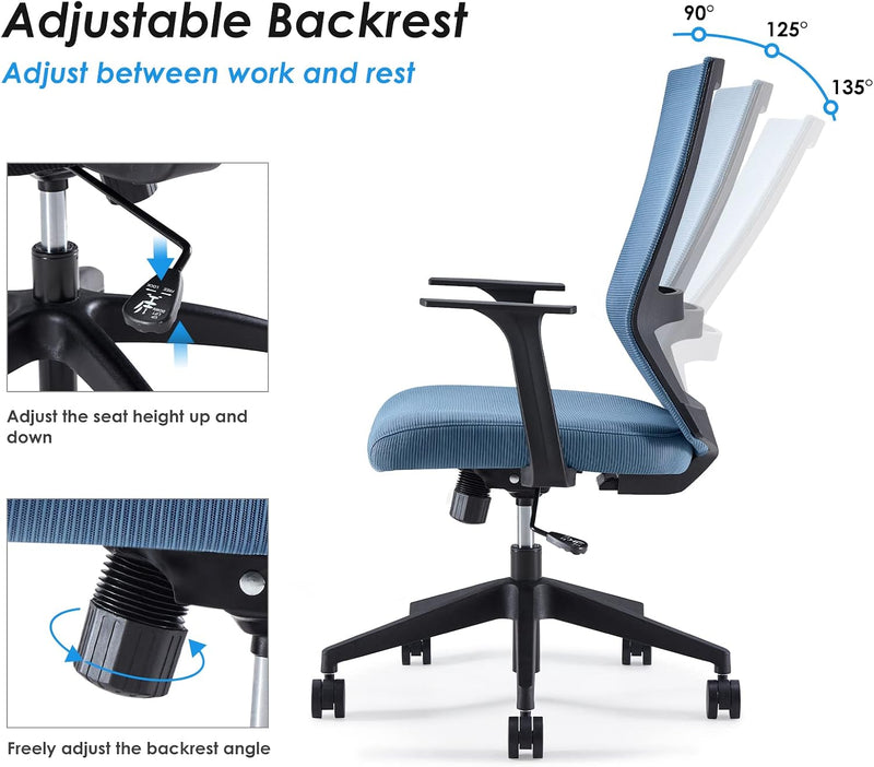 Ergonomic Office Chair Mesh Mid-Back Desk with Lumbar