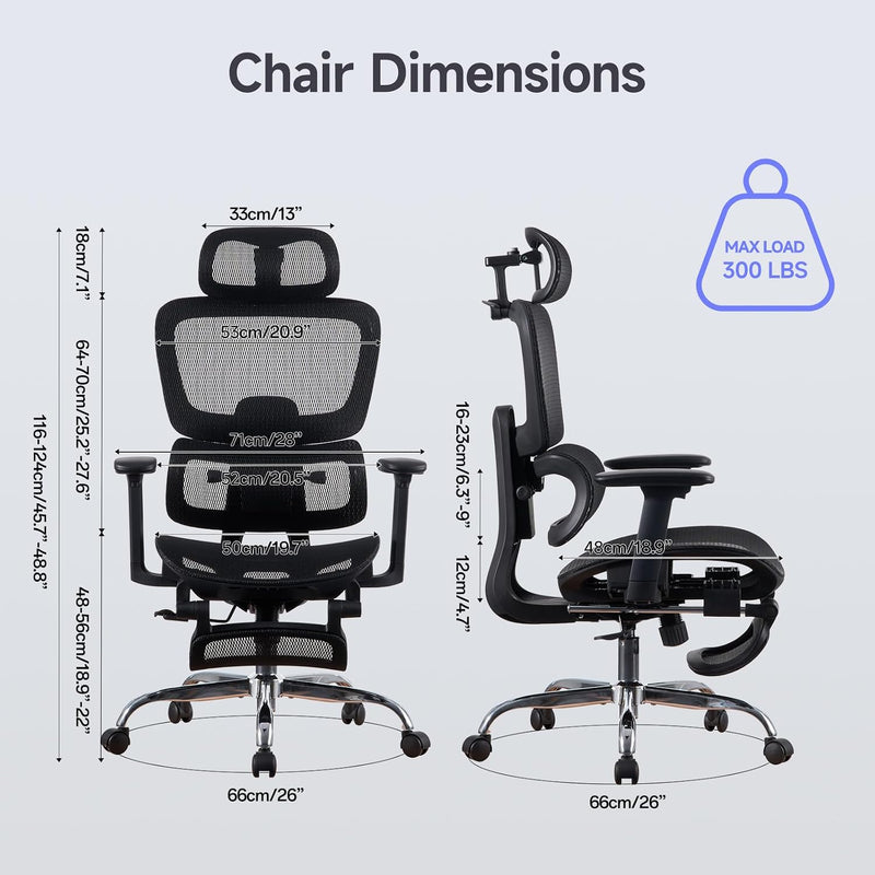 Ergonomic Office Chair with Footrest 5-Level Height Adjustable