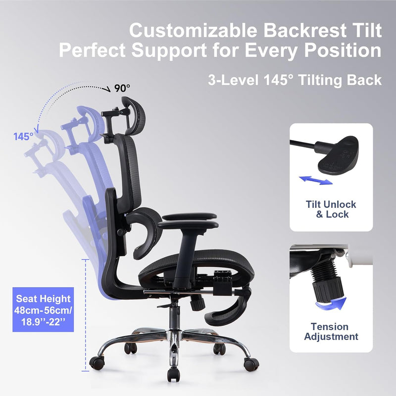 Ergonomic Office Chair with Footrest 5-Level Height Adjustable
