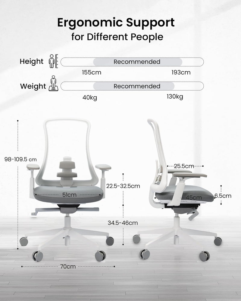 Ergonomic Office Desk Chair with Sliding Seat Depth