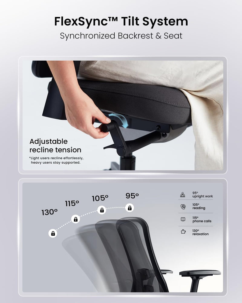 Ergonomic Office Desk Chair with Sliding Seat Depth