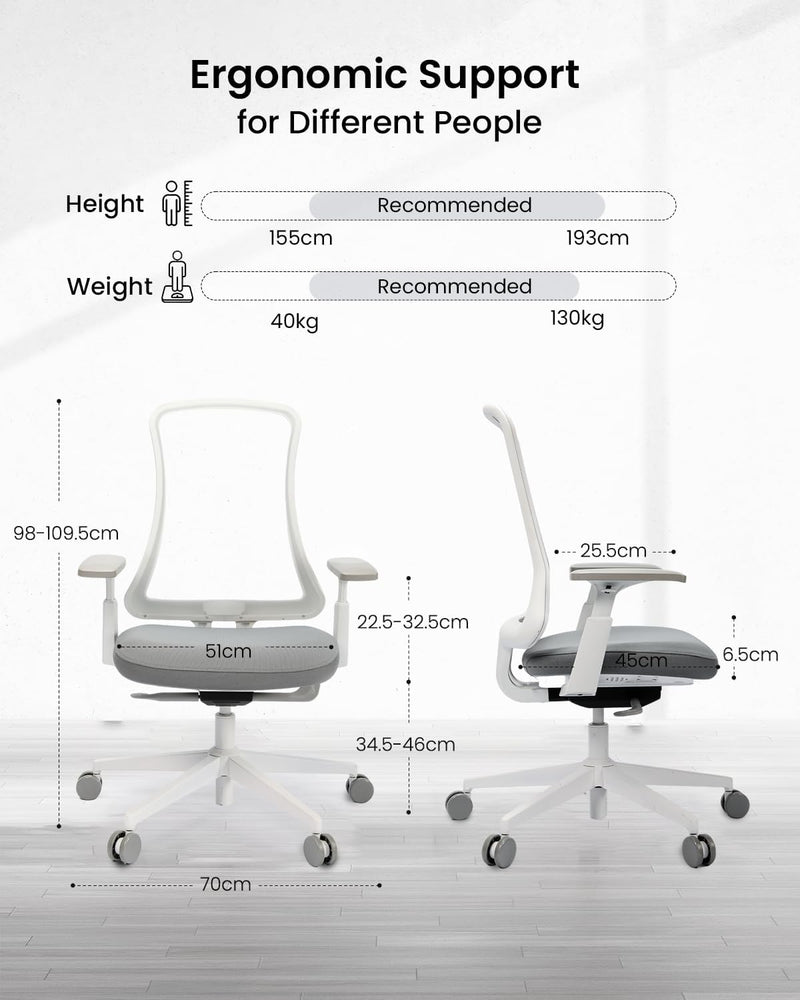 Ergonomic Office Desk Chair with Sliding Seat Depth