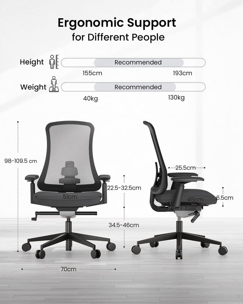 Ergonomic Office Desk Chair with Sliding Seat Depth