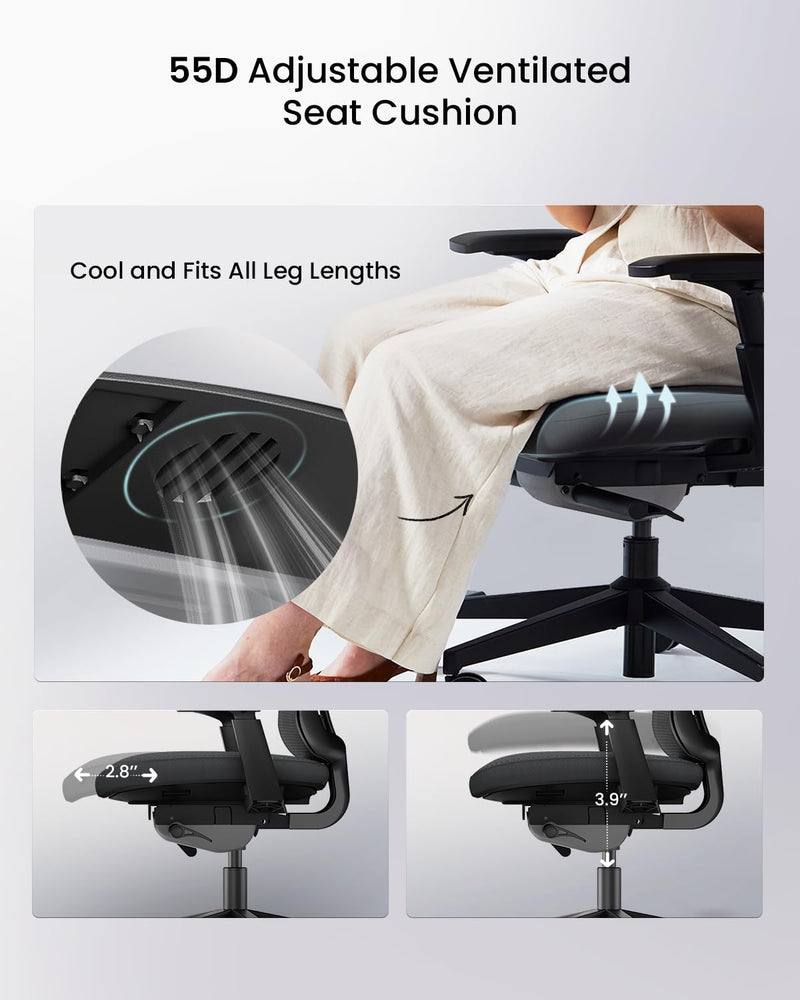Ergonomic Office Desk Chair with Sliding Seat Depth