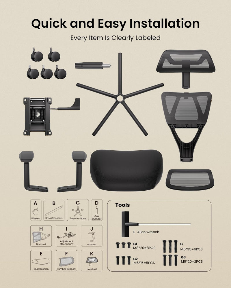Ergonomic Office Desk Chair with 10CM Spring Cushion