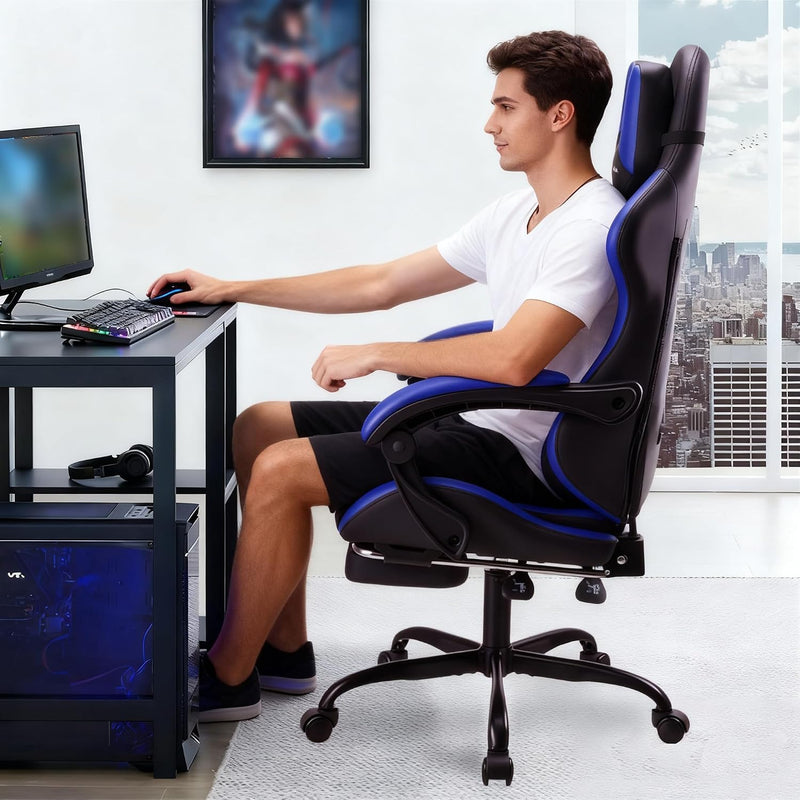 Ergonomic Reclining Seat with Footrest Adjustable Headrest