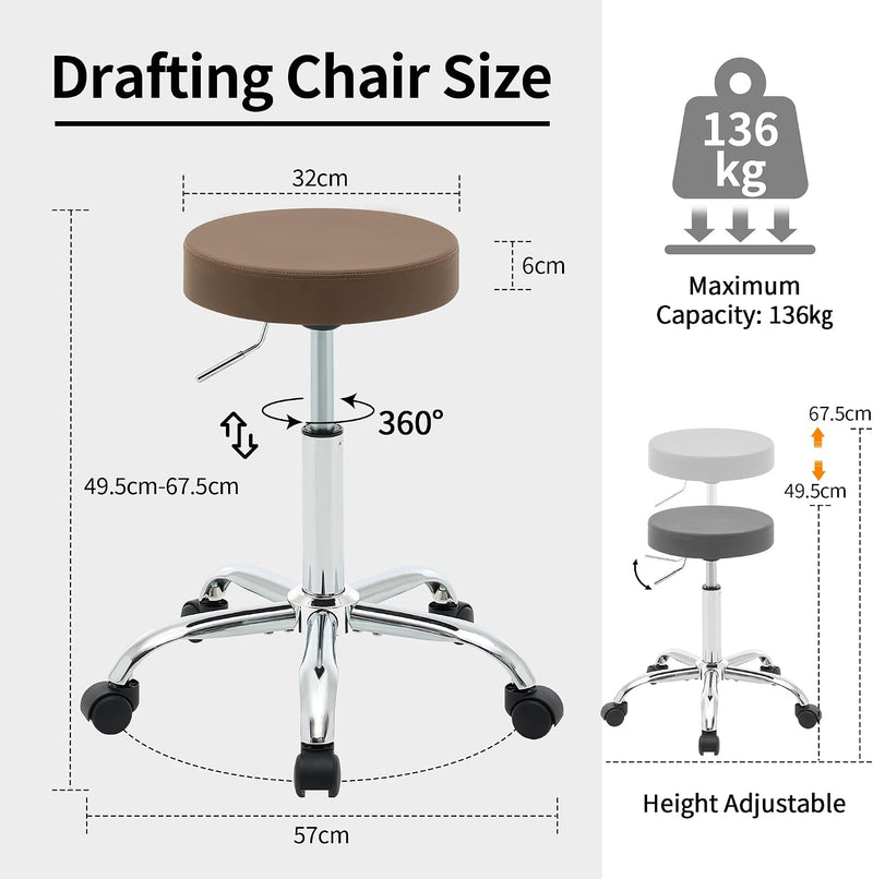 Ergonomic Rolling Office Stool Chair with Backrest Swivel