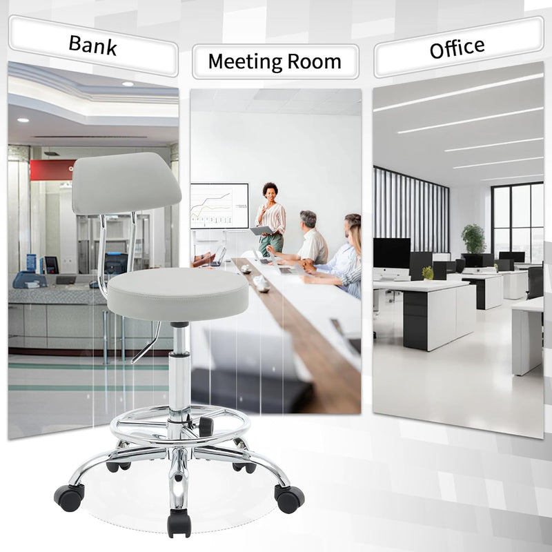 Ergonomic Rolling Office Stool Chair with Backrest Swivel