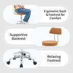 Ergonomic Rolling Office Stool Chair with Backrest Swivel