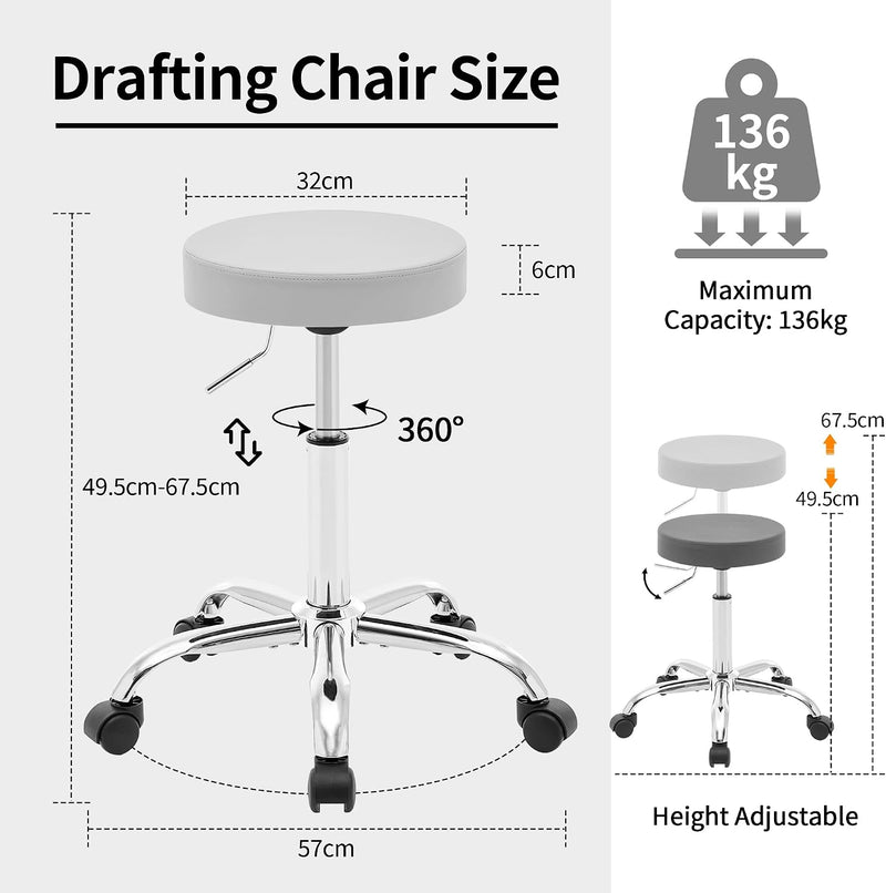 Ergonomic Rolling Office Stool Chair with Backrest Swivel