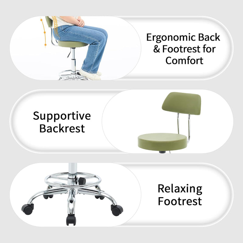 Ergonomic Rolling Office Stool Chair with Backrest Swivel