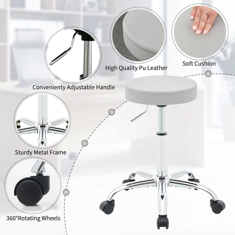 Ergonomic Rolling Office Stool Chair with Backrest Swivel