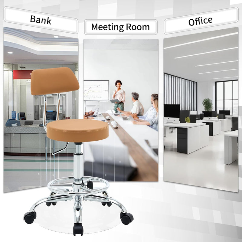 Ergonomic Rolling Office Stool Chair with Backrest Swivel