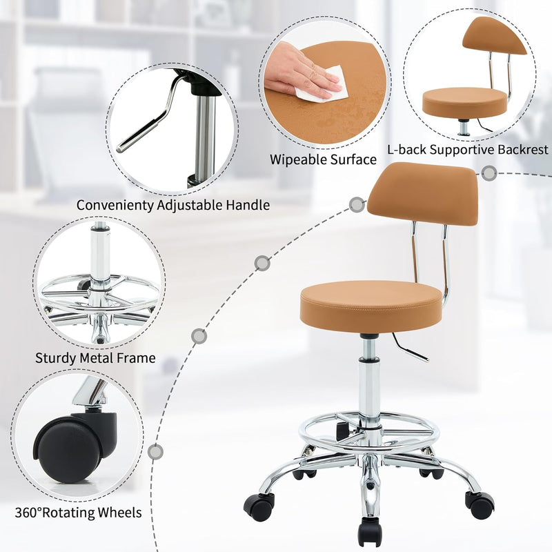 Ergonomic Rolling Office Stool Chair with Backrest Swivel
